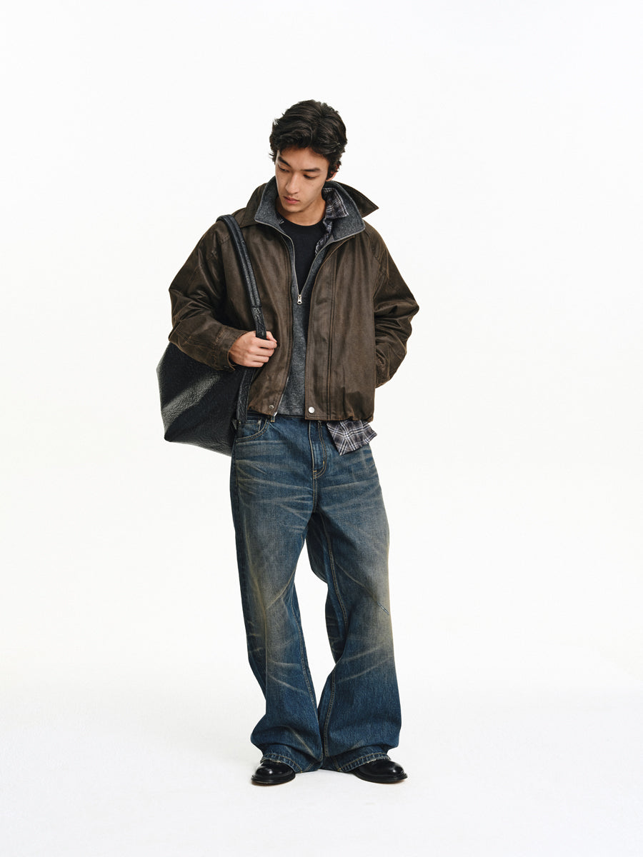 Vintage-Washed Leather Jacket