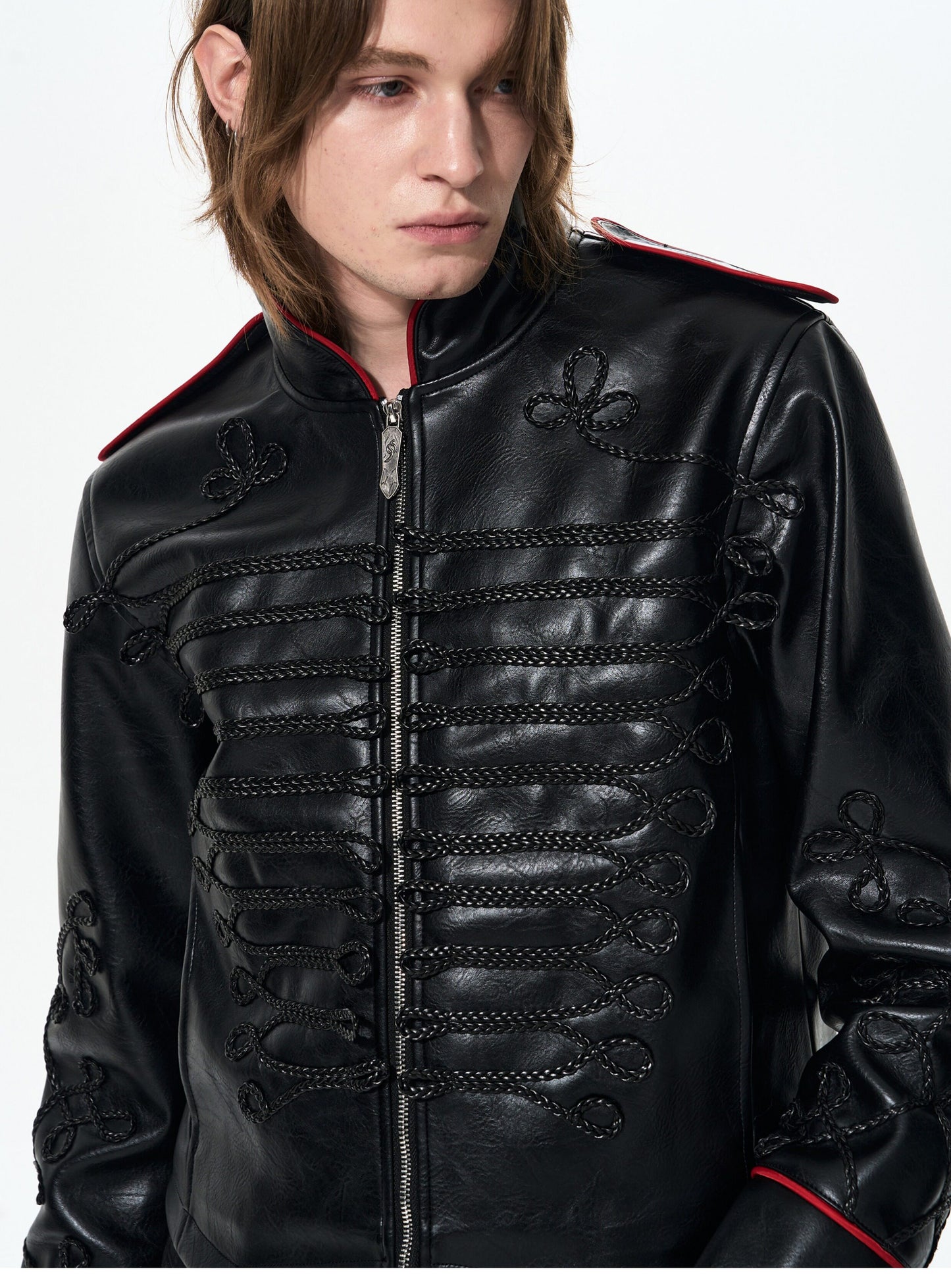 Rope Embroidery Leather Jacket