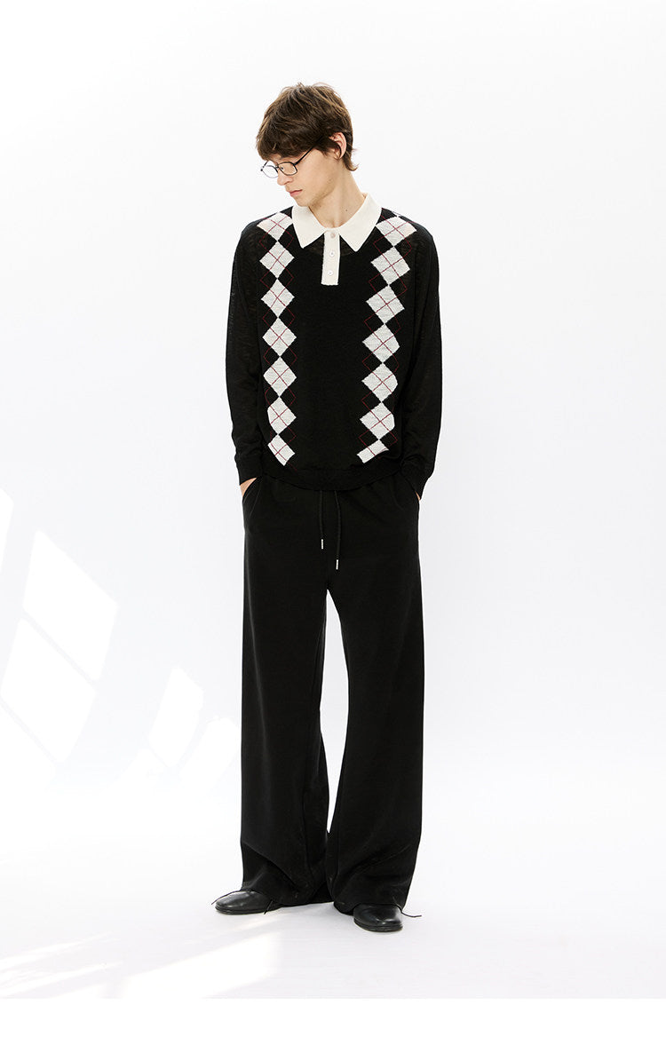 Diamond-pattern knit polo shirt