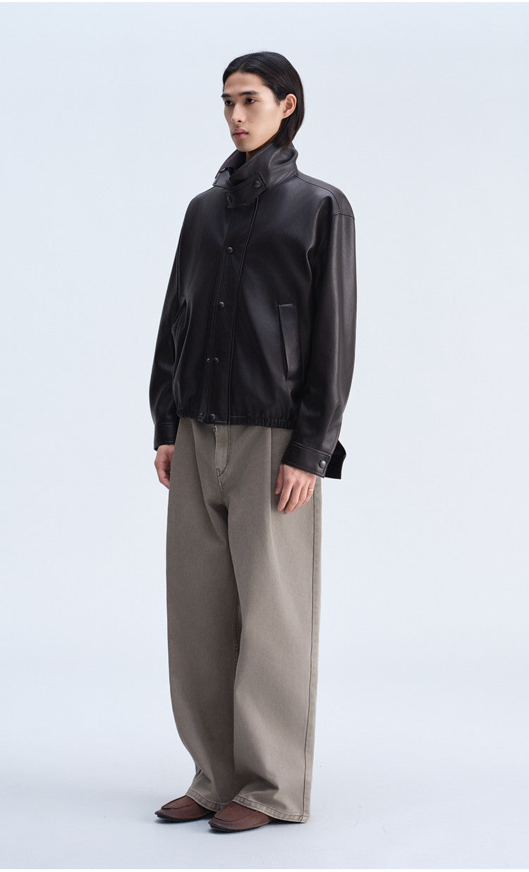 Casual Loose-Fit Harrington Jacket with Double Collar