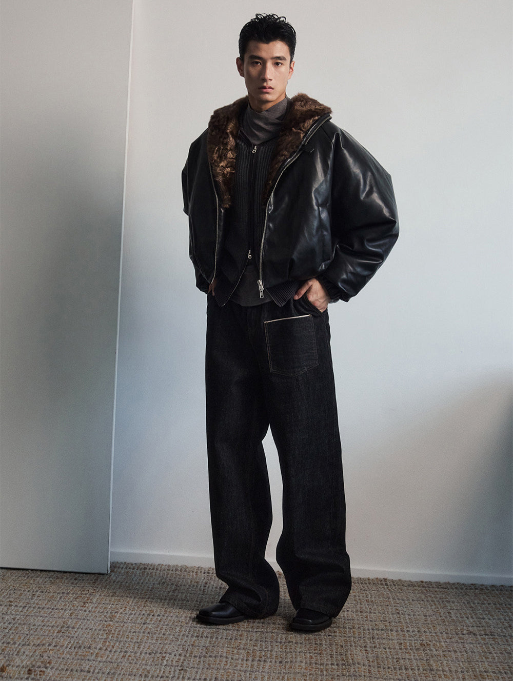 Cropped Waist Leather Jacket