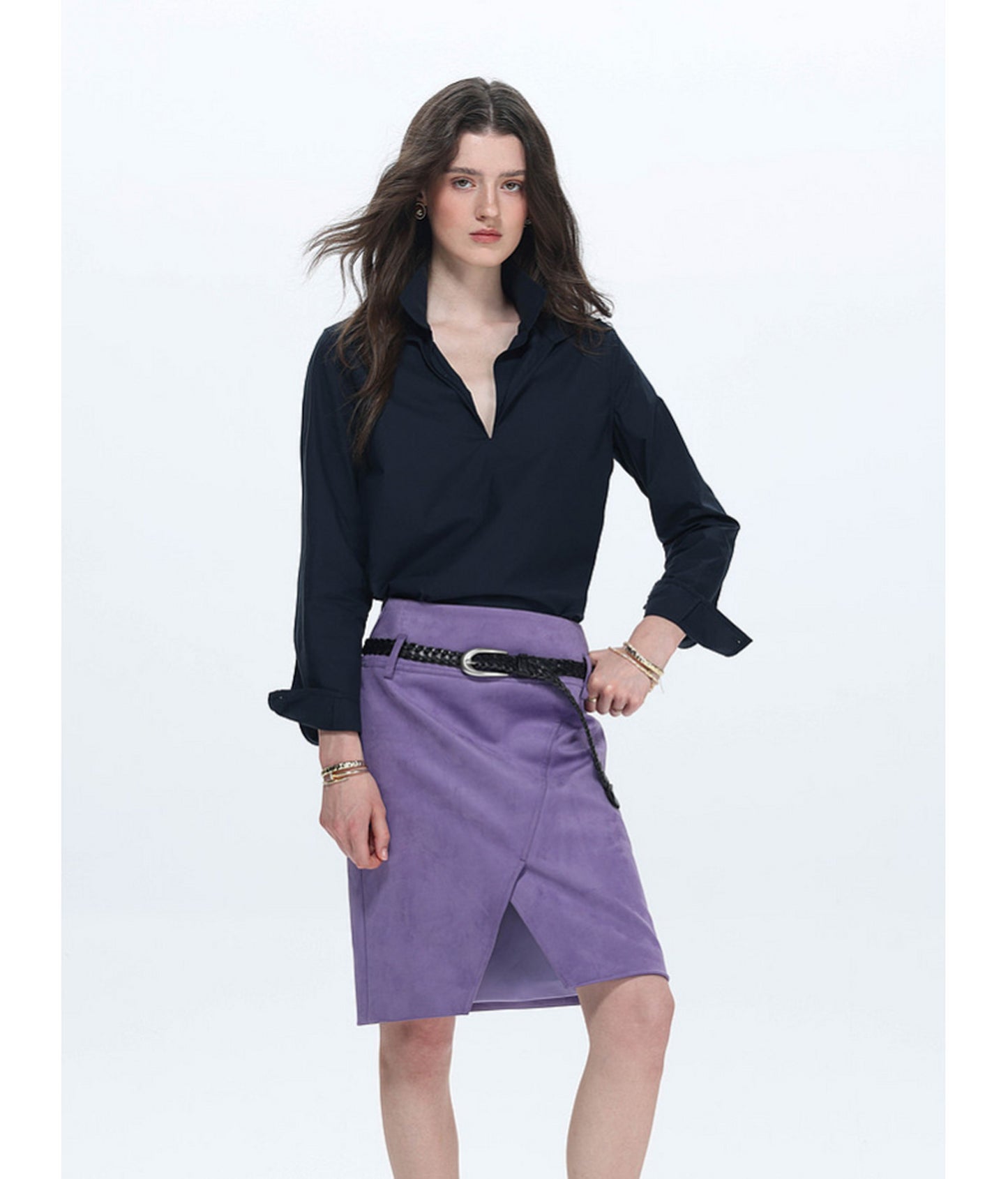 Deep V-Neck Half-Button Pullover Shirt