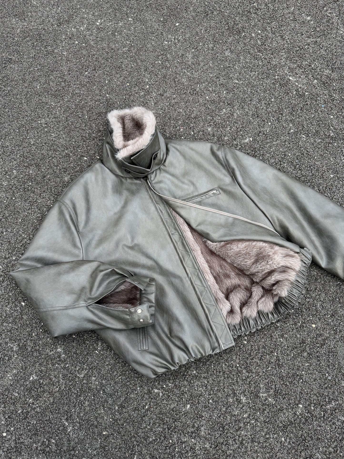 Detachable Collar Heavy-Duty Leather Jacket