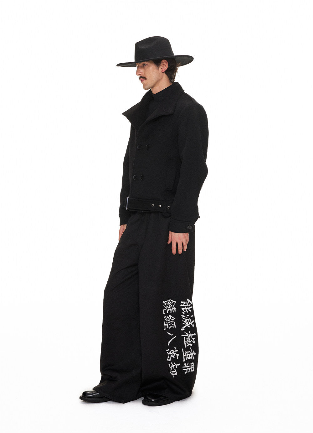 Stand Collar Double-Breasted Belted Wool Coat