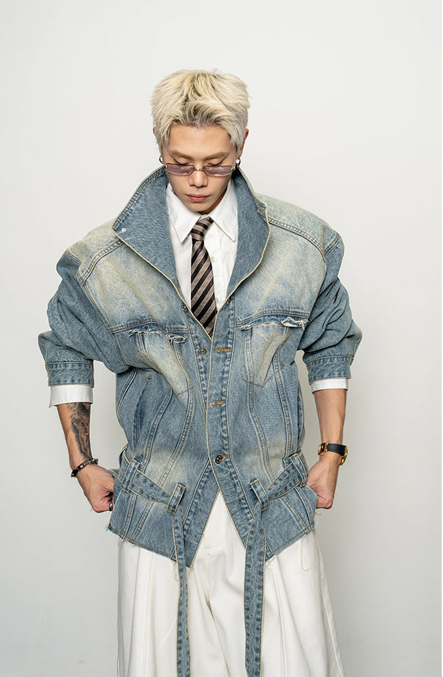 Large Stand Collar Denim Trench Coat