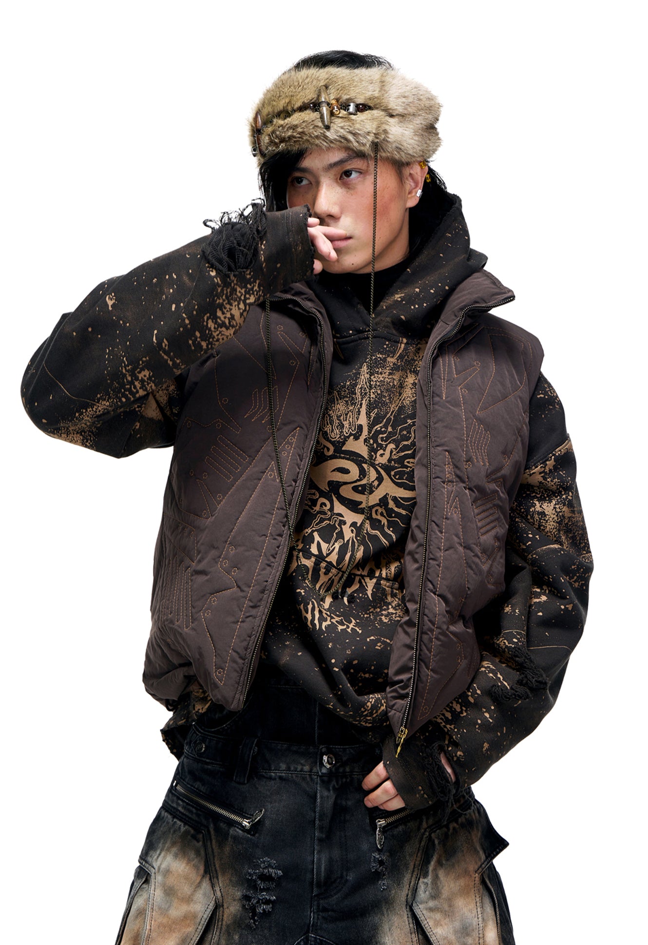 Armor stitch embroidered down vest