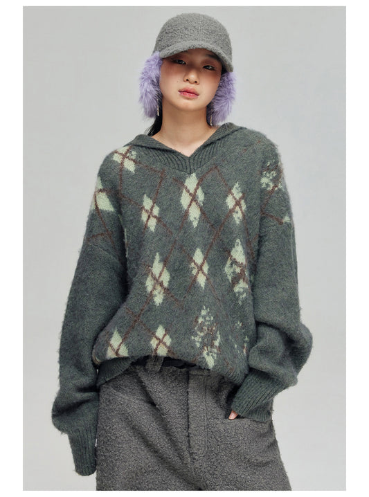 Wool-blend argyle sweater