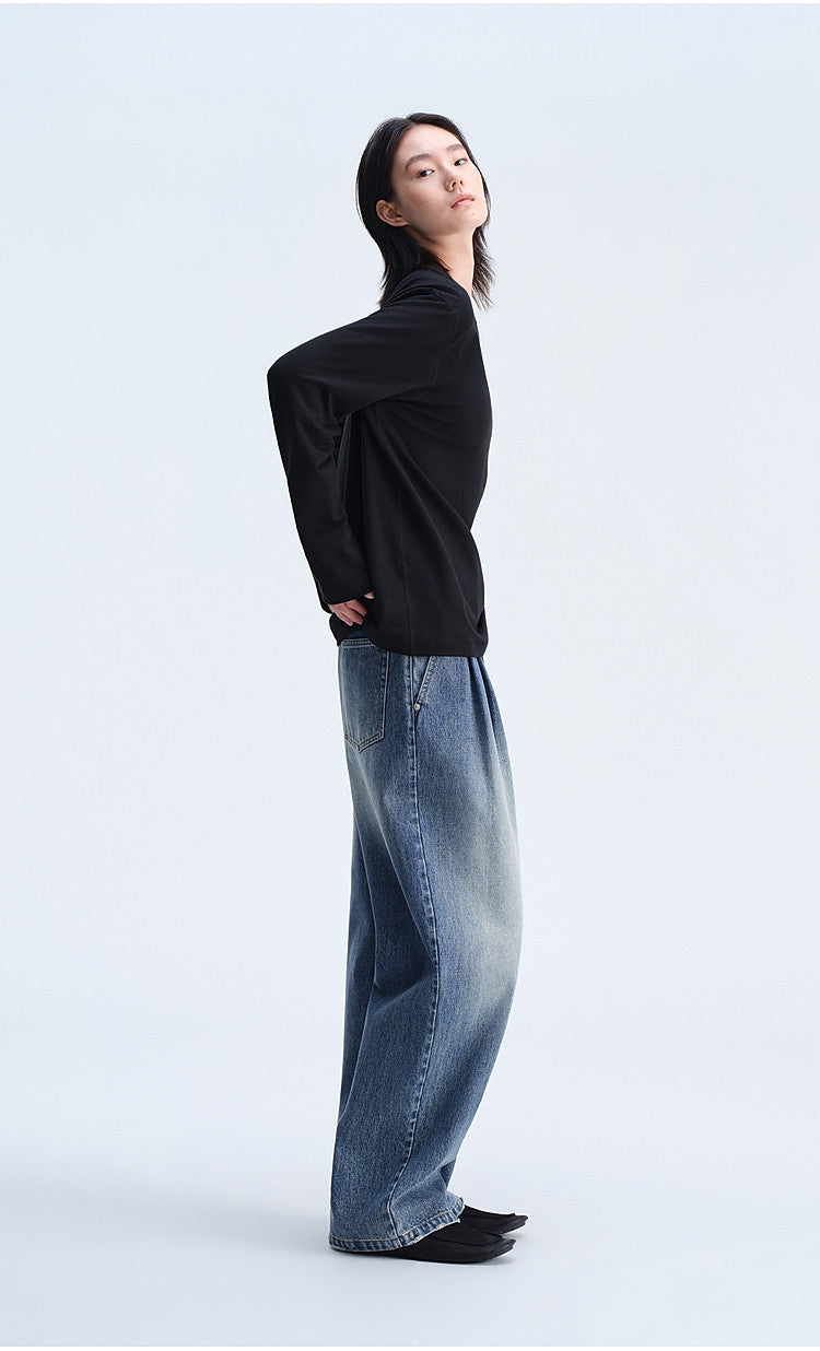 Washed Gradient Mist Double-Pleated Jeans