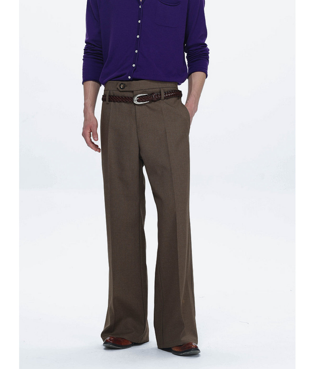 Straight-Pleated Casual Pants