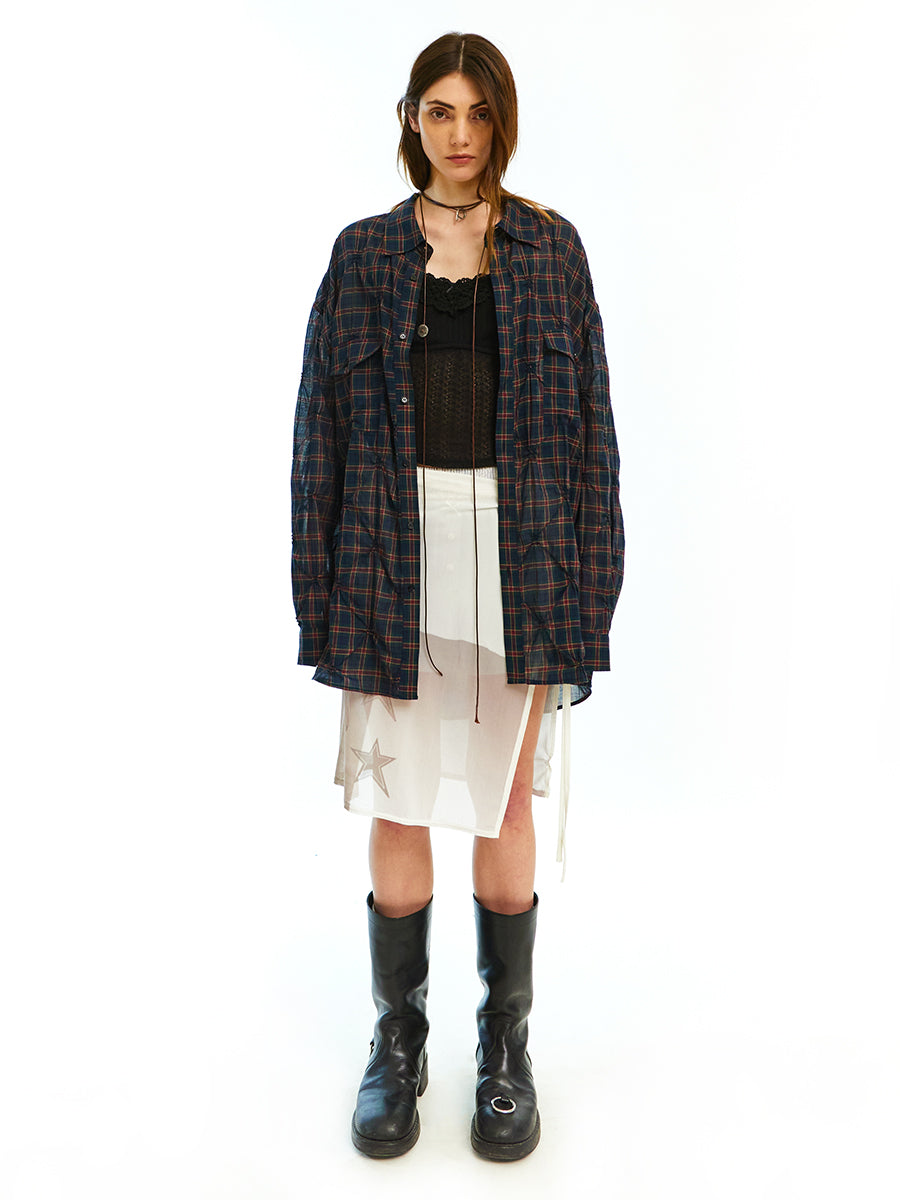 Pleated plaid shirt