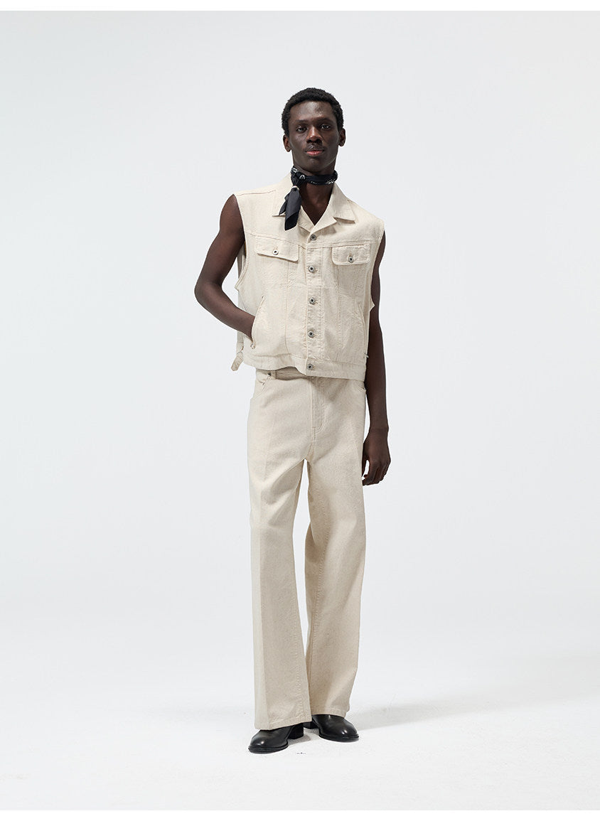 Wash-Finish Straight-Leg Pants