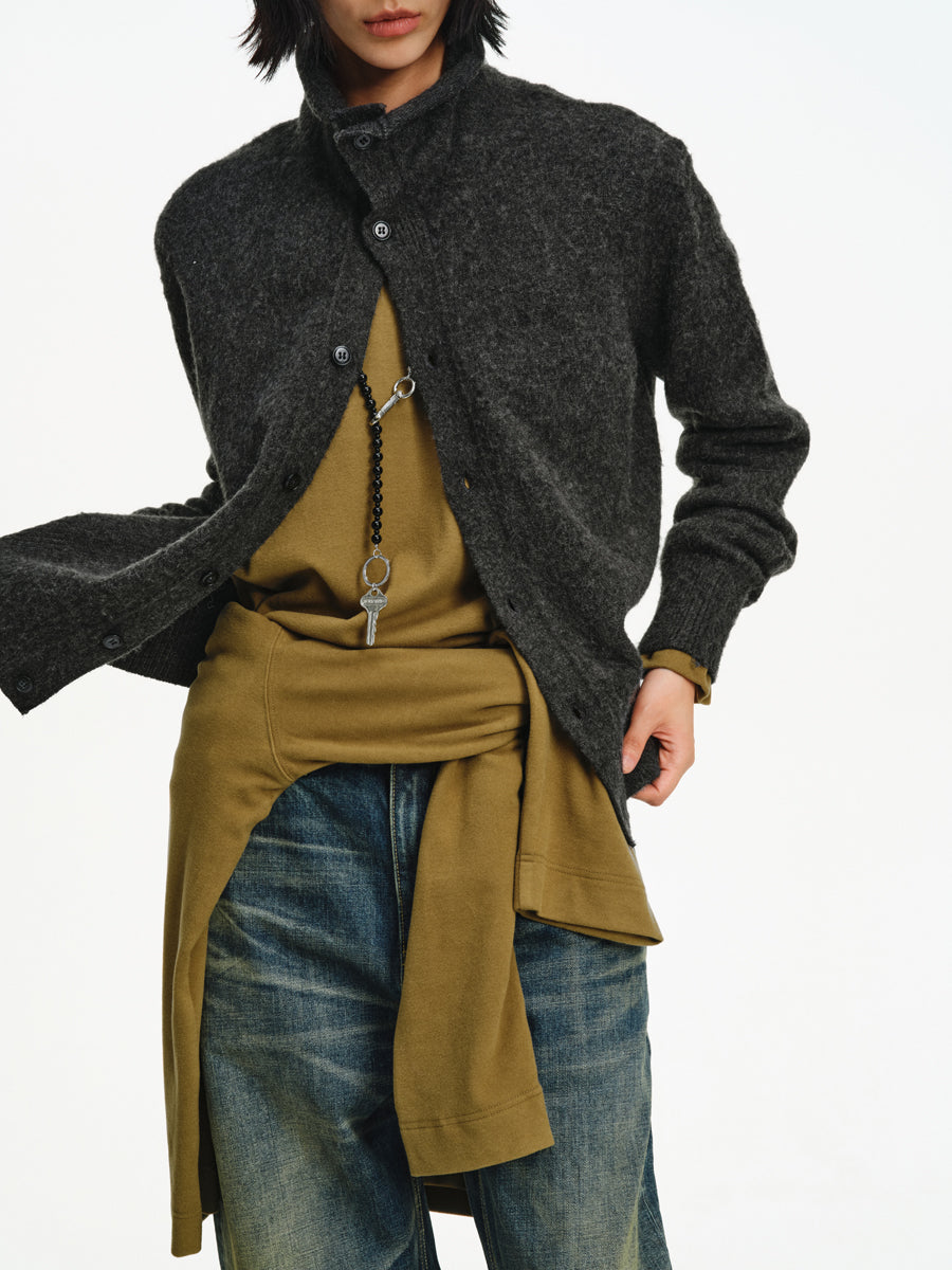 Two-Tone Wool Blend Cardigan