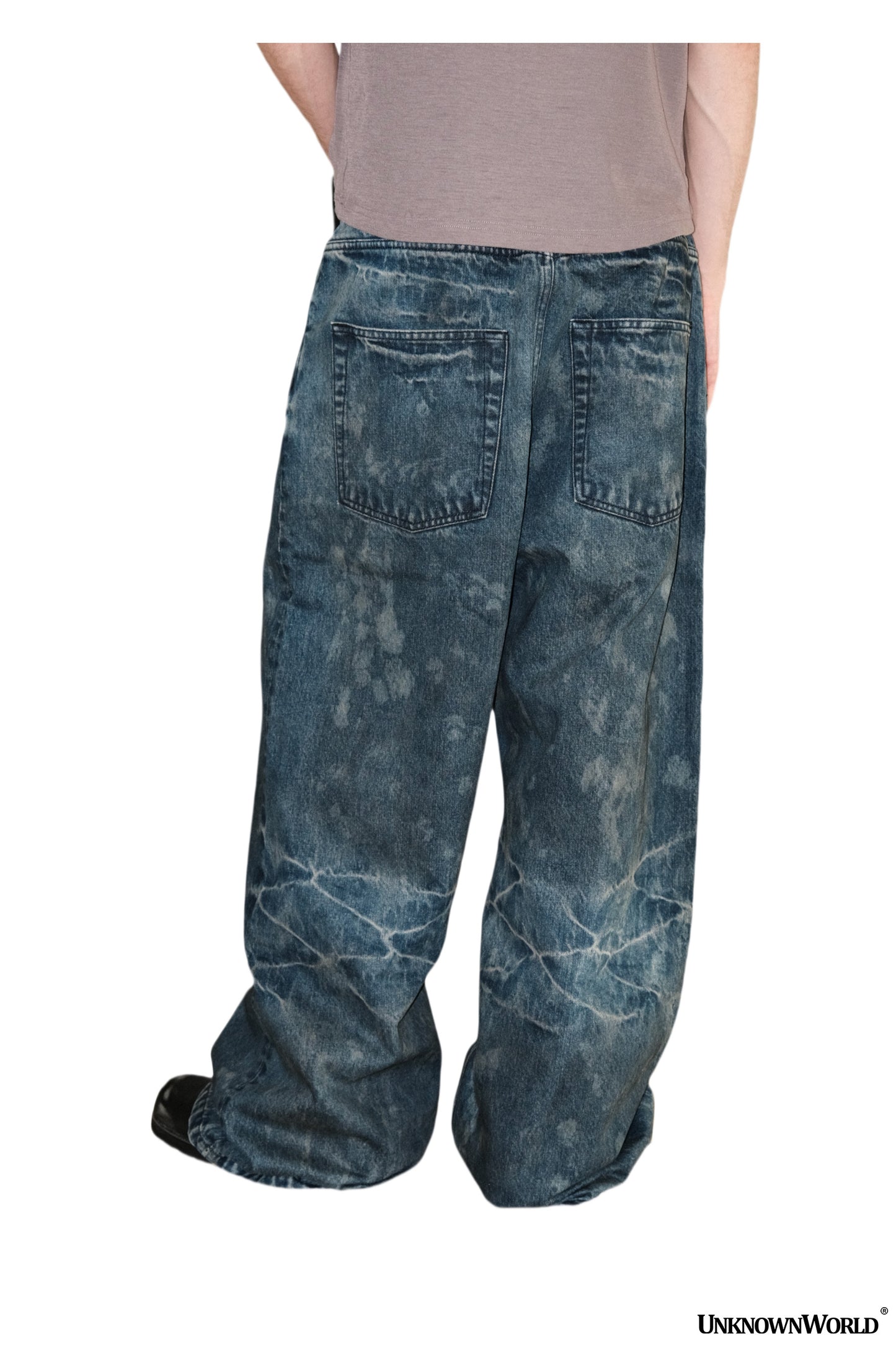 Damaged Lightning Pattern Baggy Jeans