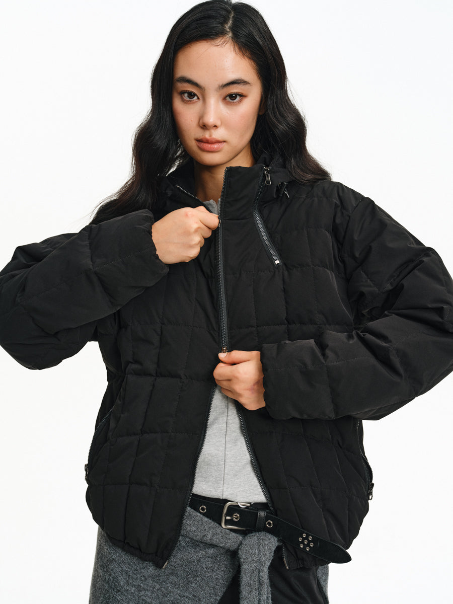 High-collar hooded down jacket