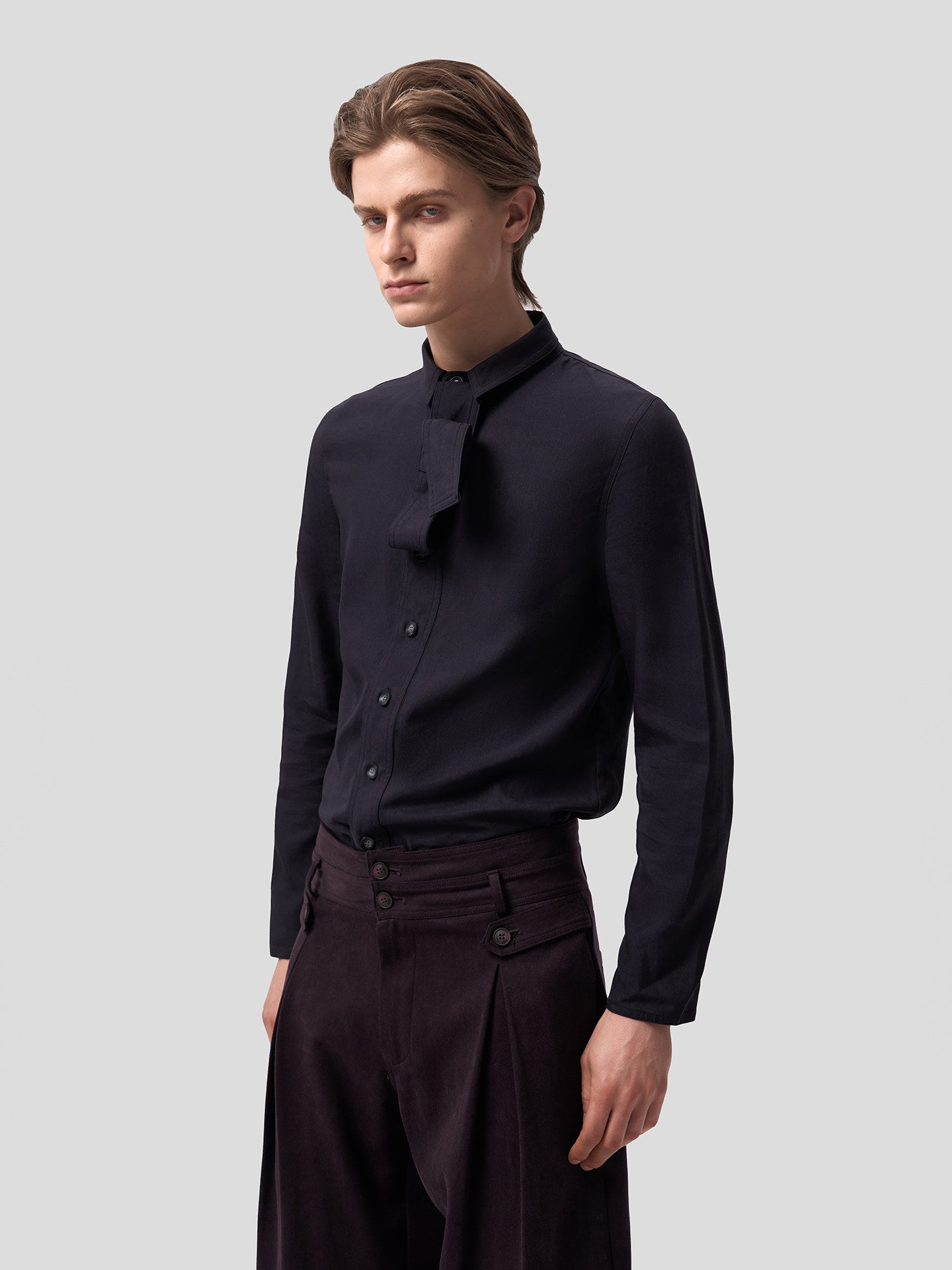 Wide Ribbon Tencel Shirt