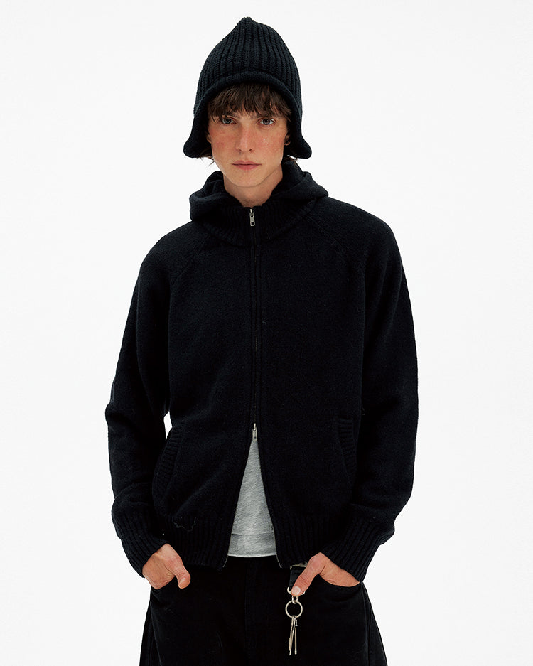 Patchwork Hooded Knit Cardigan