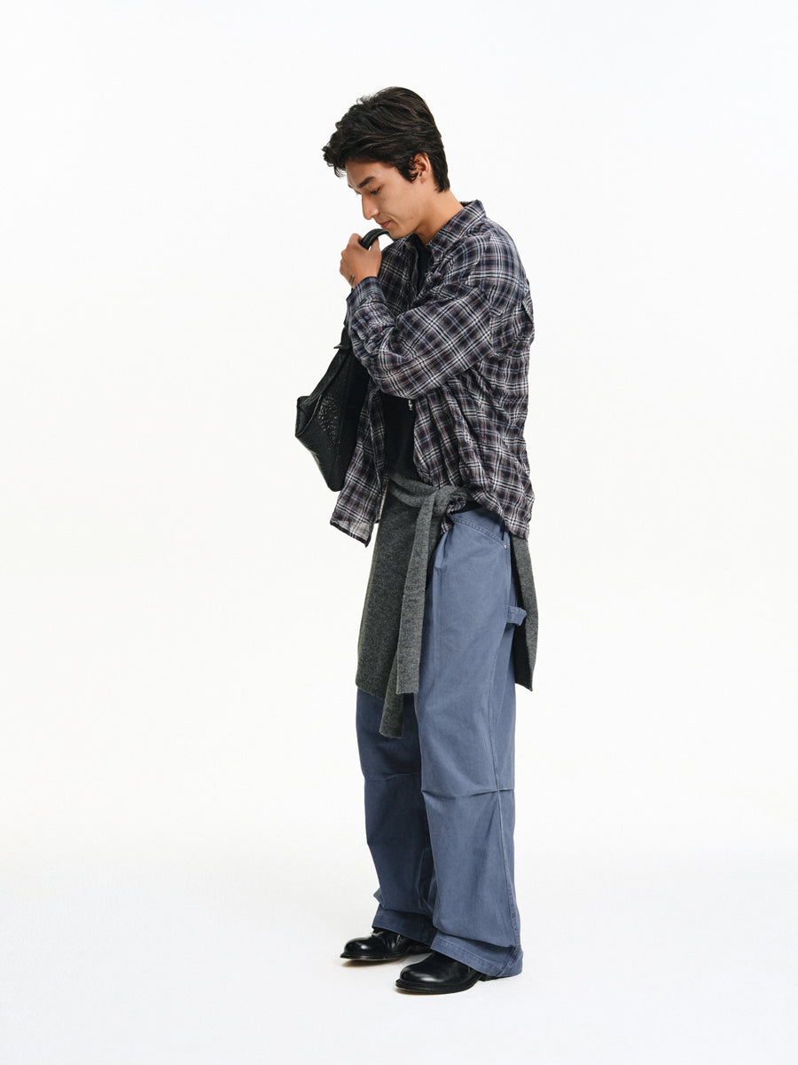 3D Pleated Wide-Leg Pants