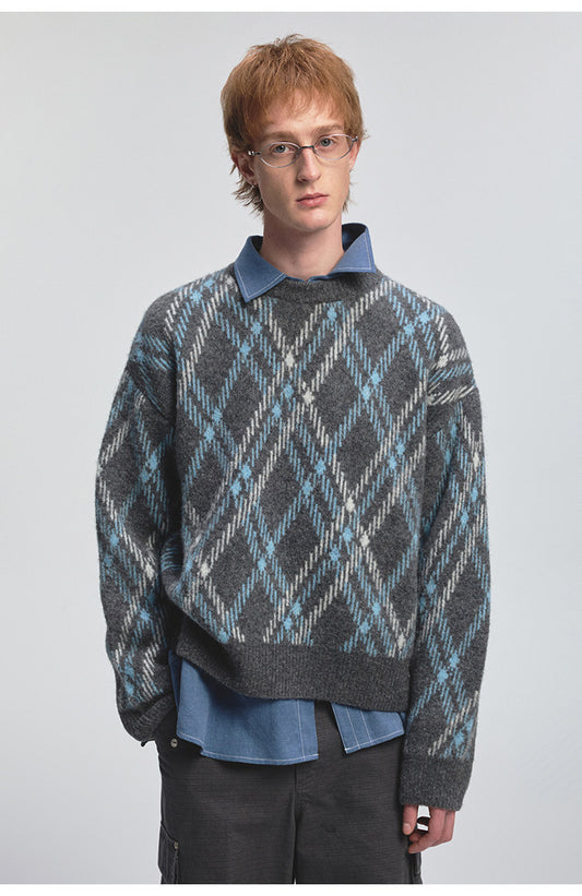 Diamond Pattern Crew Neck Sweater