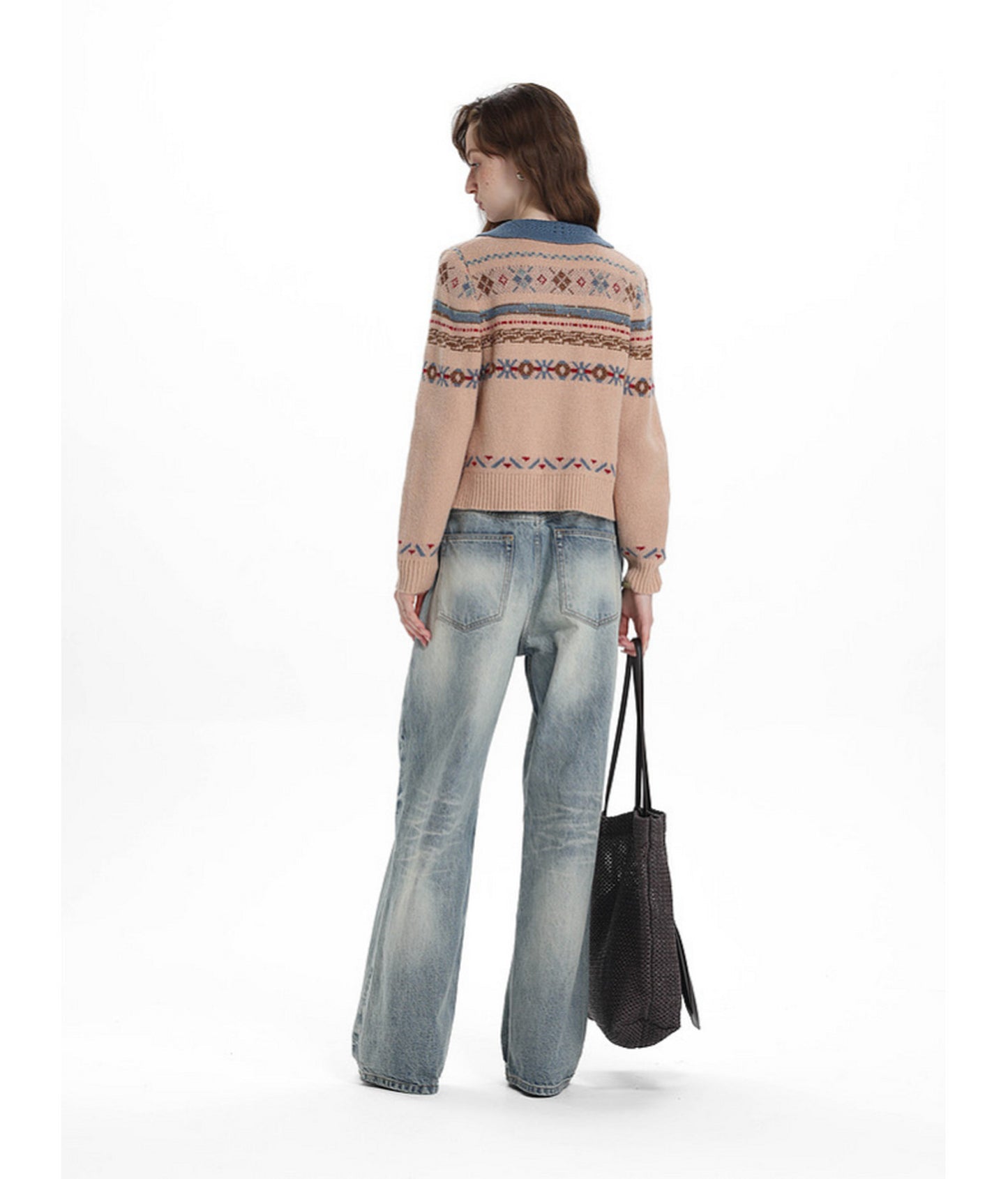 Diamond-Cutout Collar Cardigan