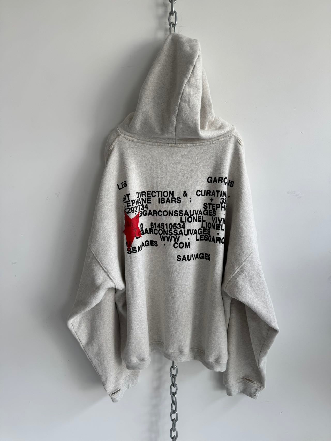 Distressed Short-Sleeve Wide-Fit Pure Cotton Hoodie