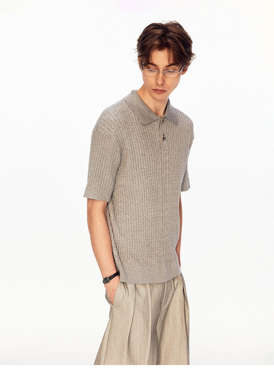Twist-Knit Vertical-Stripe Polo Shirt