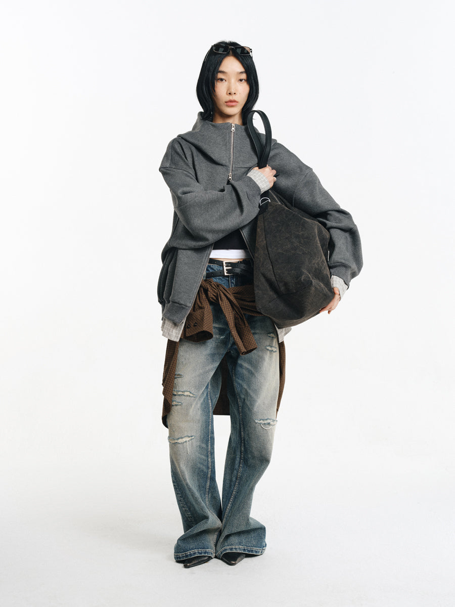 Hand Stitched Ripped Slim Straight Jeans