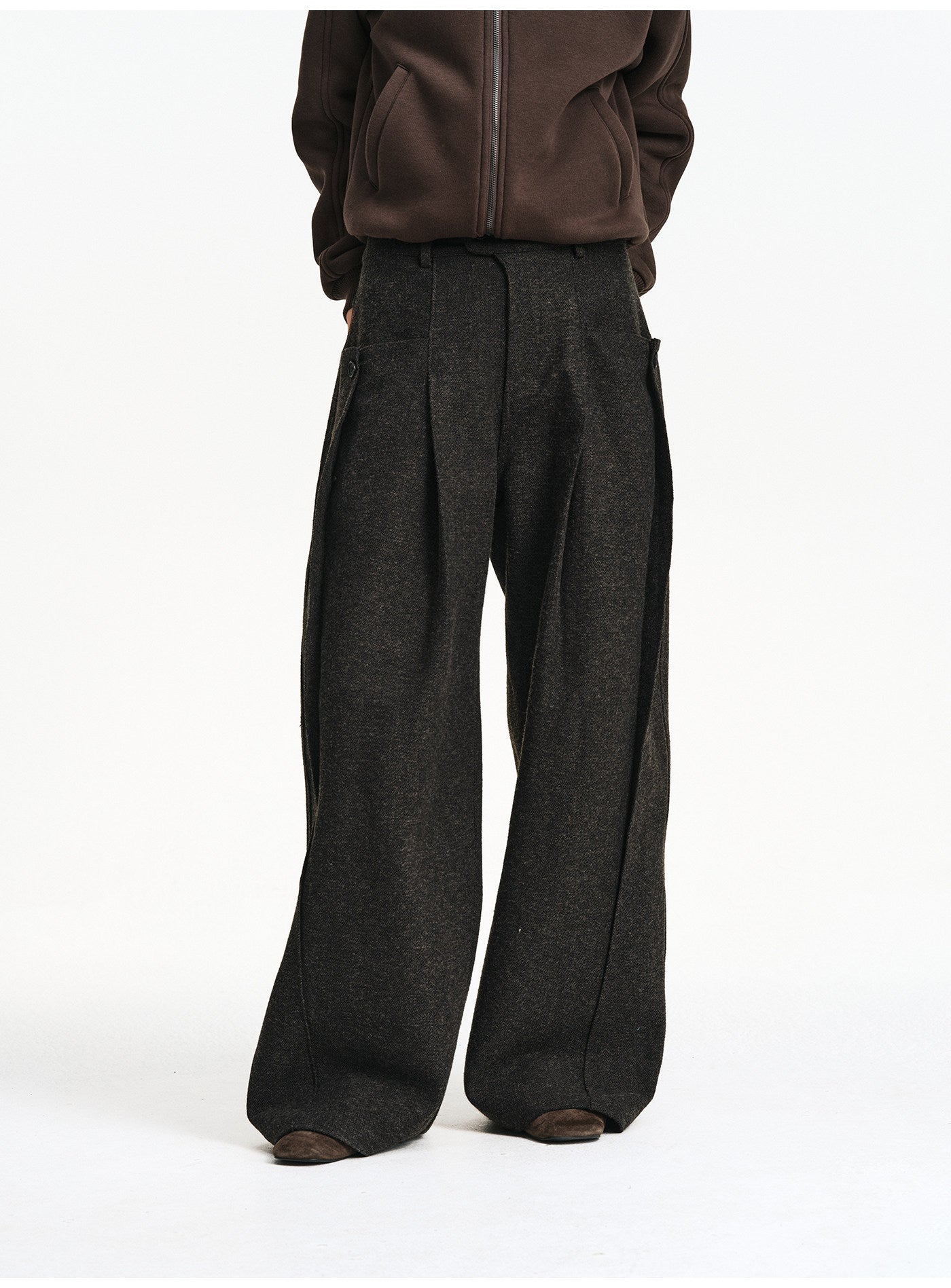 3D Pleated Wide-Leg Casual Pants