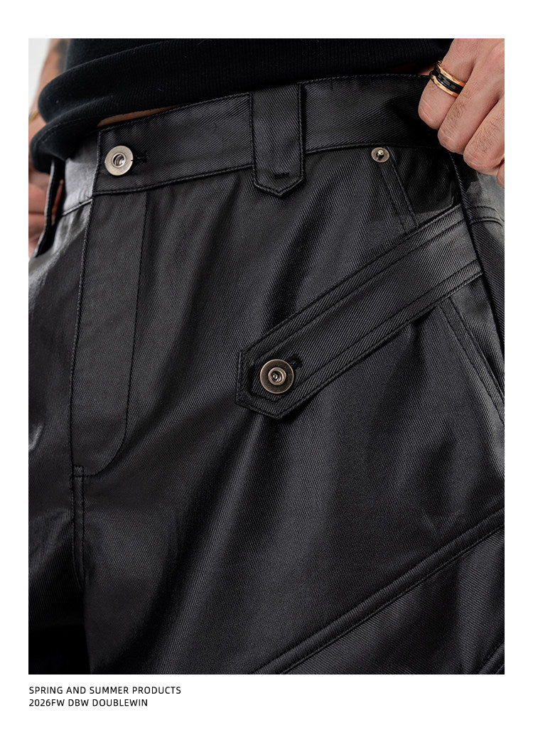 Wax-Finished Multi-Pocket Work Pants