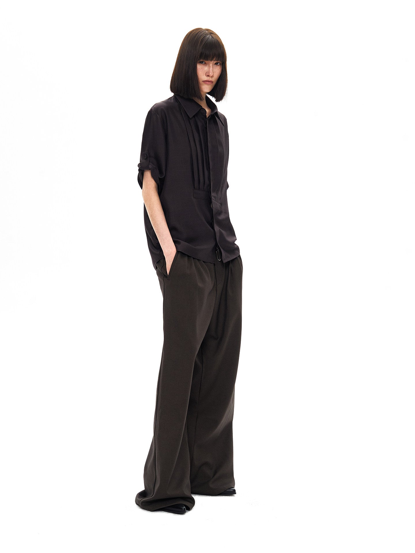 Glossy Asymmetrical Accordion Pleat Shirt