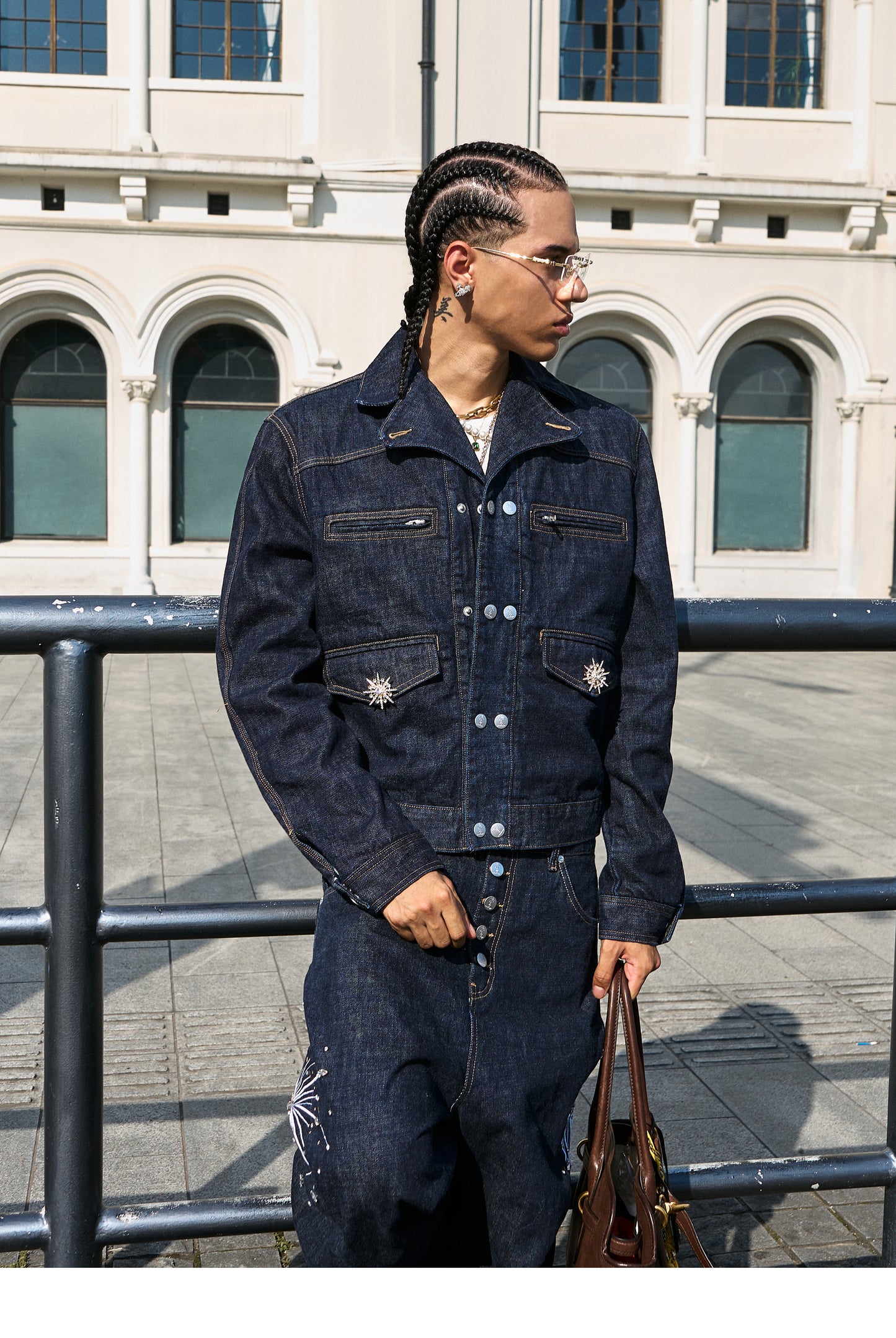 Double-breasted denim jacket
