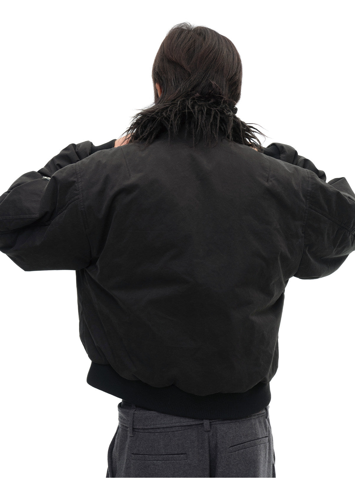 Detachable fur collar distressed jacket