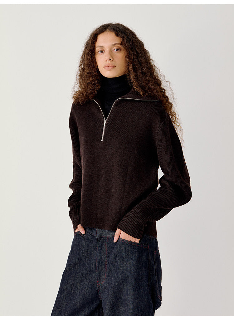 Half-Zip Stand Collar Sweater