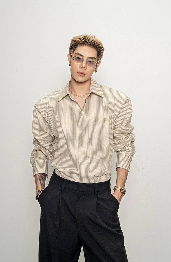 Padded-shoulder striped shirt