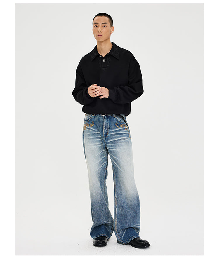 Embroidered polo sweatshirt