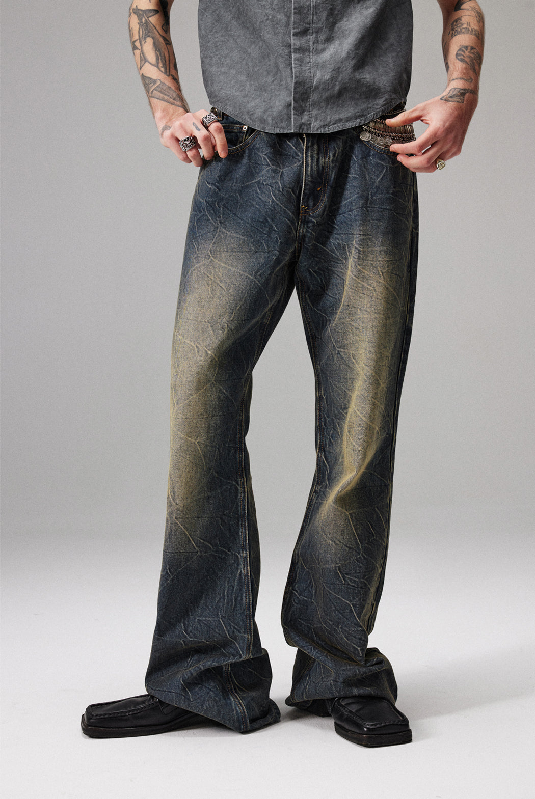 yellow mud dirty wash jeans