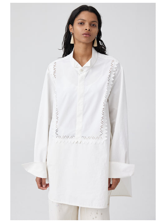 Long Silhouette Hollow Embroidery Shirt