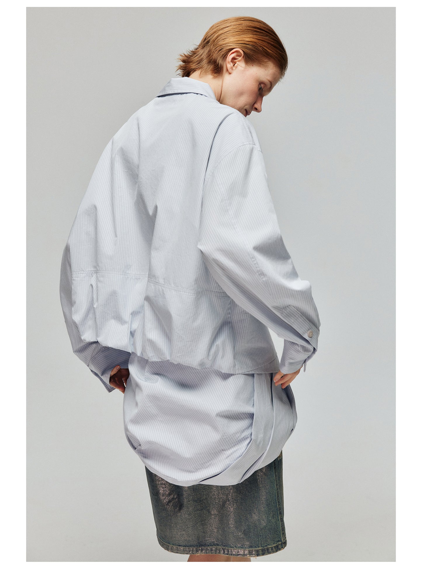 Wrinkled short loose lapel long sleeve shirt