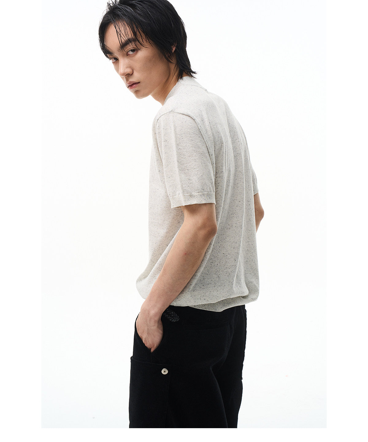 Color-Blocked Half-High-Collar Knit Shirt
