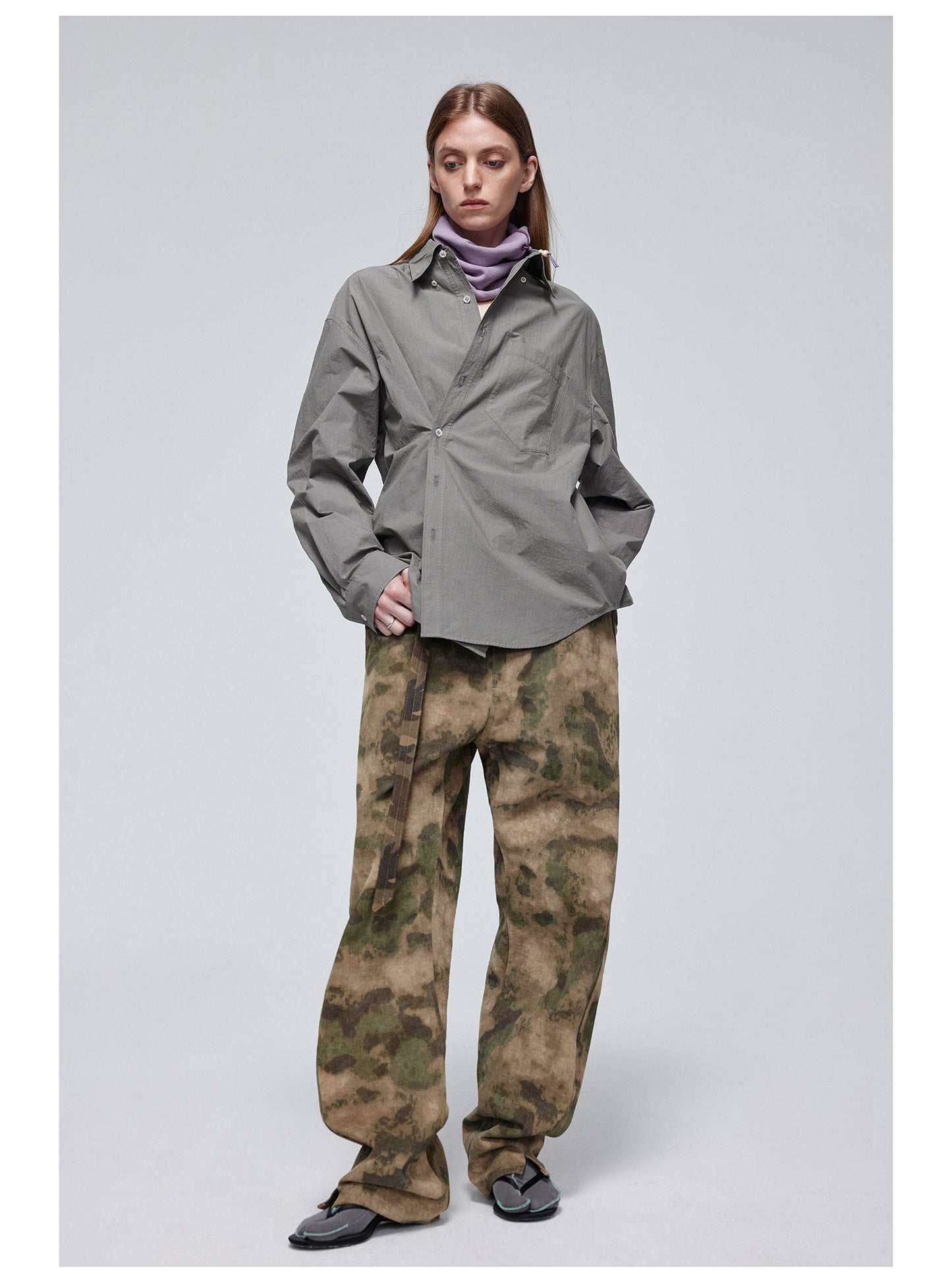 Camouflage Double Belt Curved Pants