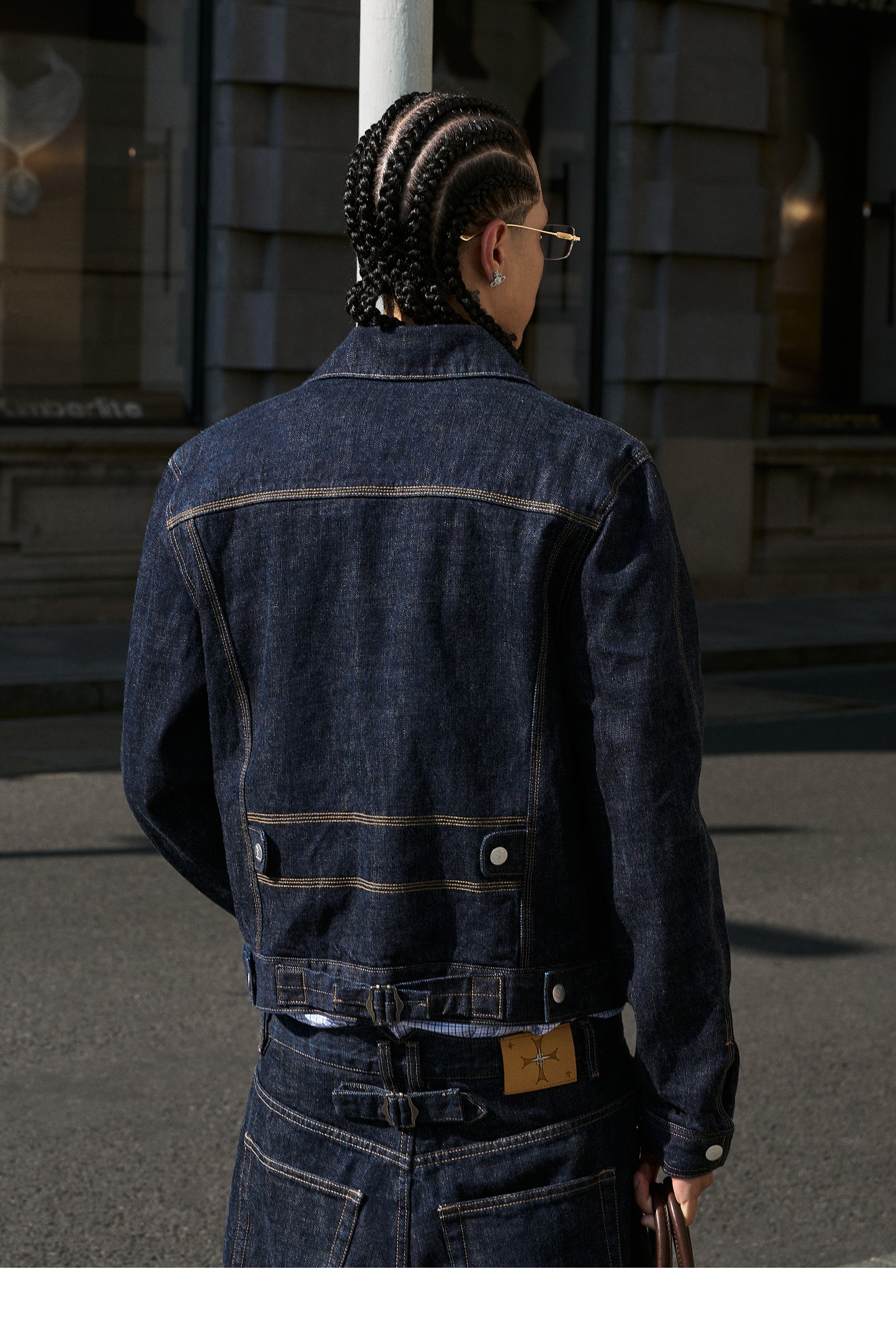 Double-breasted denim jacket