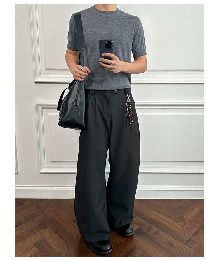Luxurious-Feel Round-Neck Wool Shirt