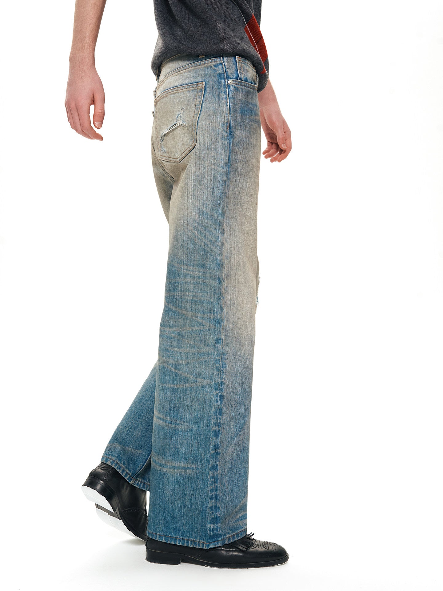 Embroidered Straight-Leg Jeans with Distressed Finish