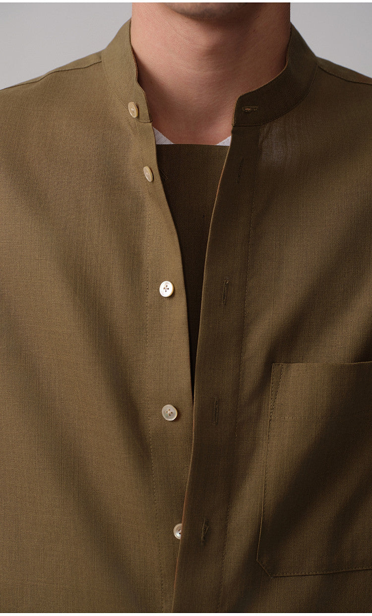 Casual Shirt with Stand-Up Collar and Pockets