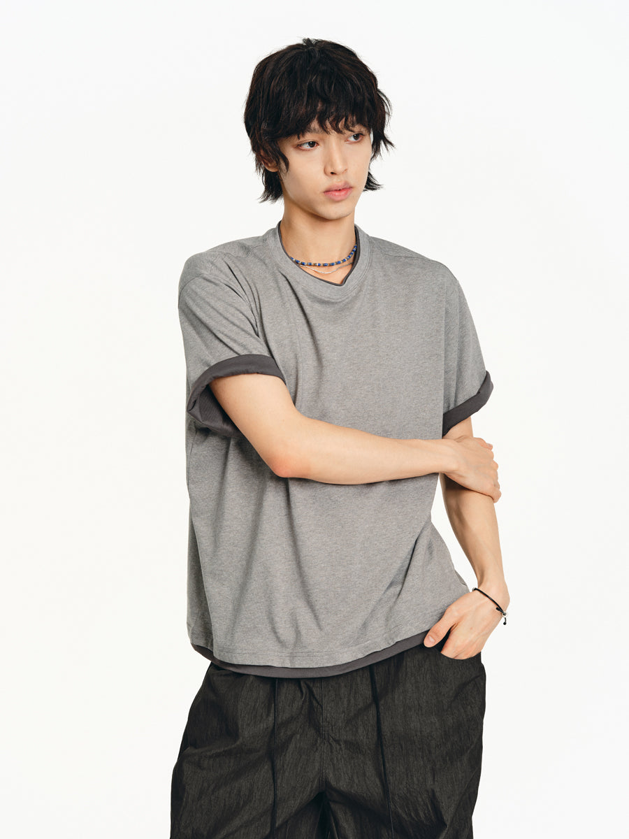 Faux Two Piece Round Neck T-Shirt