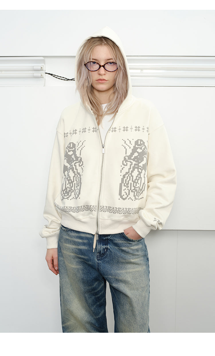 Printed Hooded Zipper Sweatshirt