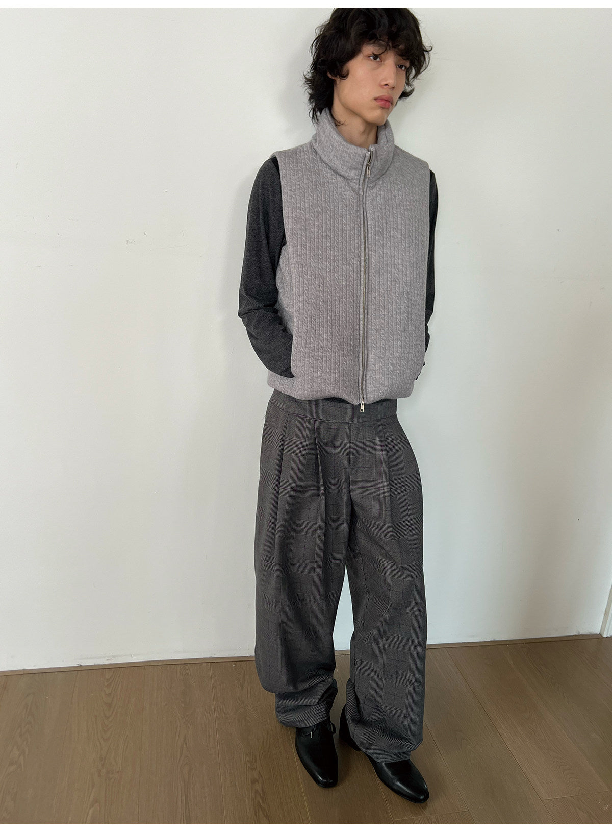 Checkered Double-Tuck Casual Pants