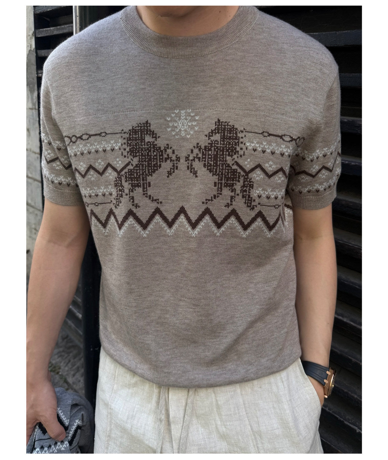 Wool Blend Crew Neck Knit Shirt