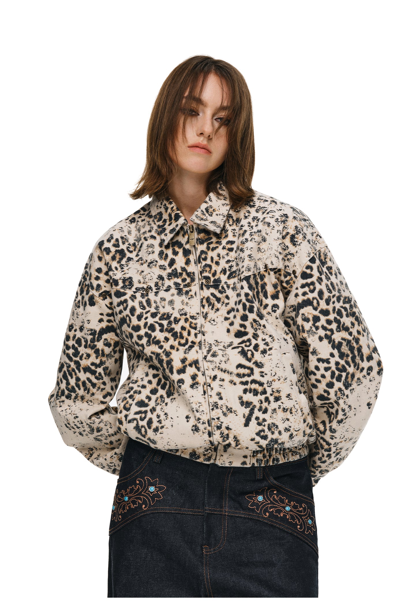 Retro Wash Leopard Print Jacket