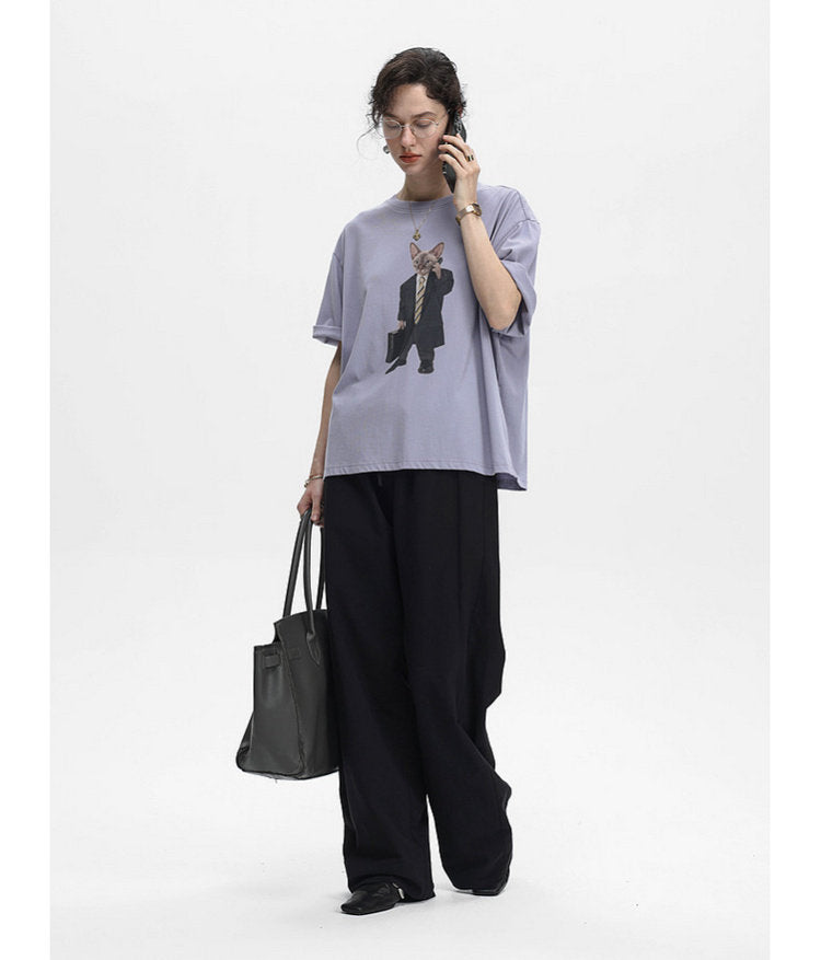 Cat-Print Soft T-Shirt