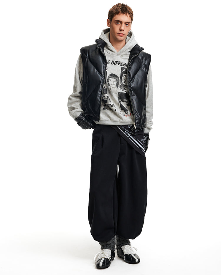 Stand Collar PU Leather Vest